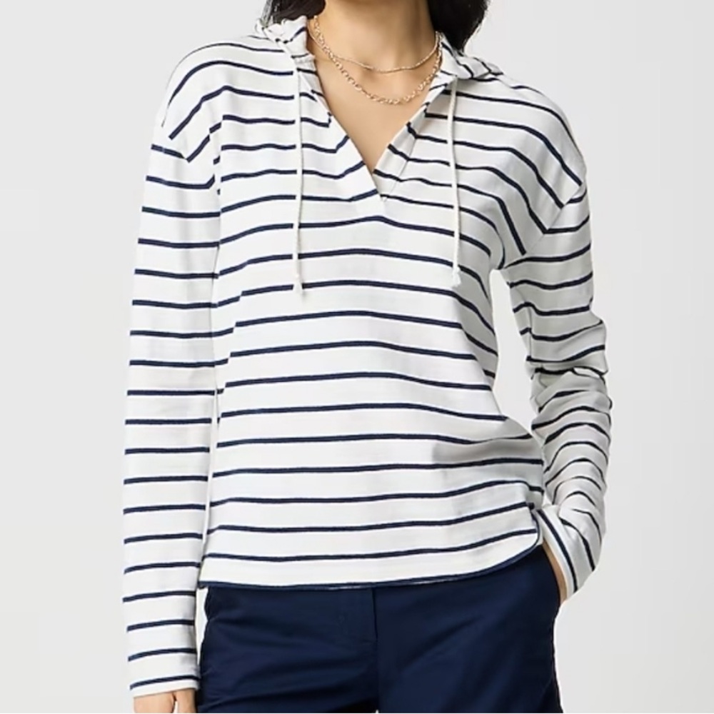 J. Crew Navy and White/Cream Striped Hoodie size medium